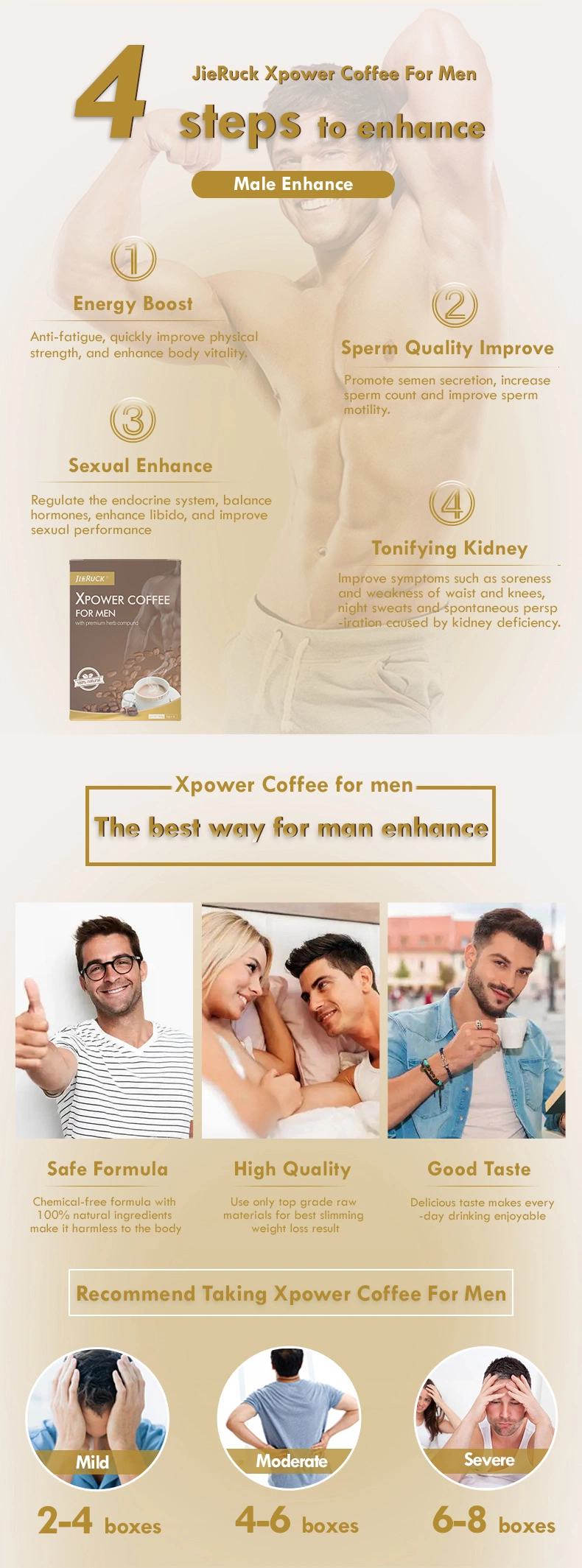 Jieruck Organic Natural Herbal Maca Epimedium Tongkat Ali Energy Enhance Strong Xpower Coffee for Men